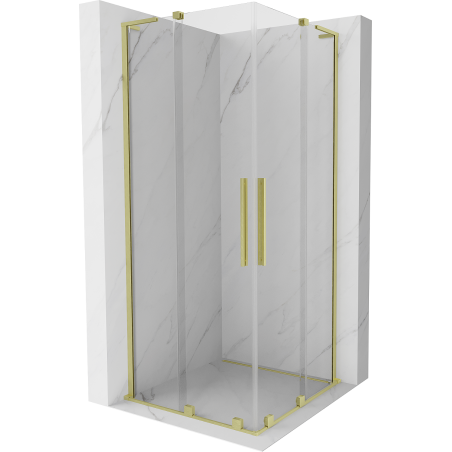 Mexen Velar L Duo douchecabine schuif 90 x 90 cm, transparant, goud geborsteld - 871-090-090-02-03-55