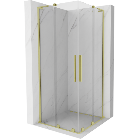 Mexen Velar L Duo sliding shower enclosure 90 x 90 cm, transparent, brushed gold - 871-090-090-02-03-55