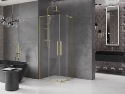 Mexen Velar L Duo klizna tuš kabina klizna 80 x 80 cm, prozirna, zlatna brušena - 871-080-080-02-03-55