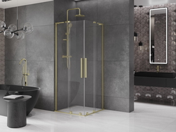 Mexen Velar L Duo drsna kabina za prhanje 90 x 90 cm, prozorna, brušeno zlato - 871-090-090-02-03-55