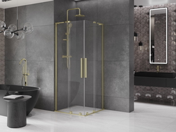 Mexen Velar L Duo Duschkabine Schiebetür 90 x 90 cm, transparent, gebürstetes Gold - 871-090-090-02-03-55