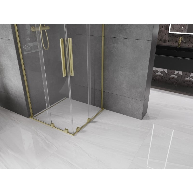 Mexen Velar L Duo cabine de douche coulissante 100 x 100 cm, transparent, or brossé - 871-100-100-02-03-55