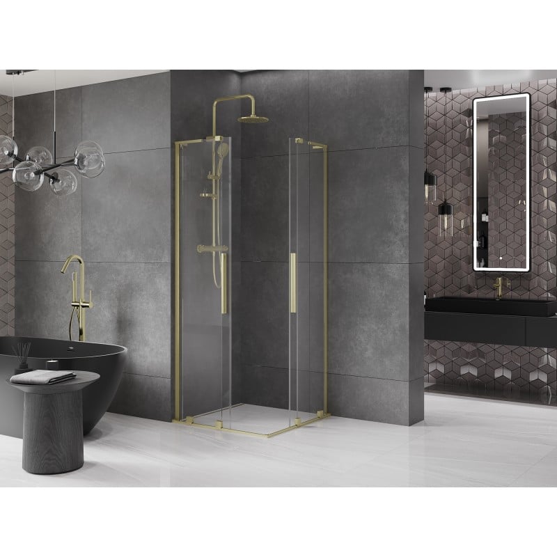 Mexen Velar L Duo cabine de douche coulissante 100 x 100 cm, transparent, or brossé - 871-100-100-02-03-55