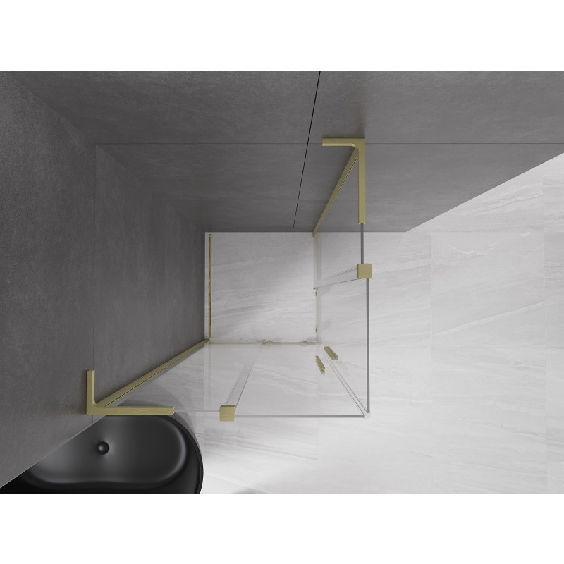 Mexen Velar L Duo klizna tuš kabina na izvlačenje 100 x 100 cm, prozirna, četkano zlatna - 871-100-100-02-03-55