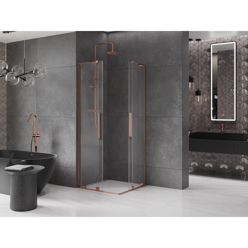 Mexen Velar L Duo dušinurk liugustega 80 x 80 cm, läbipaistev, roosa kuld - 871-080-080-02-03-60
