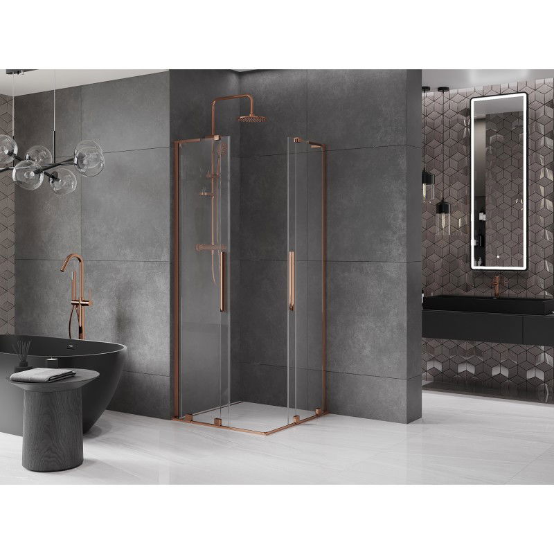 Mexen Velar L Duo Schiebetür-Duschkabine 80 x 80 cm, transparent, Roségold - 871-080-080-02-03-60