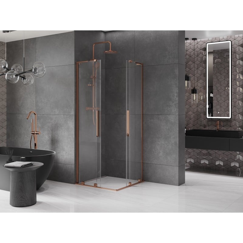 Mexen Velar L Duo kabina prysznicowa rozsuwana 90 x 90 cm, transparent, różowe złoto - 871-090-090-02-03-60