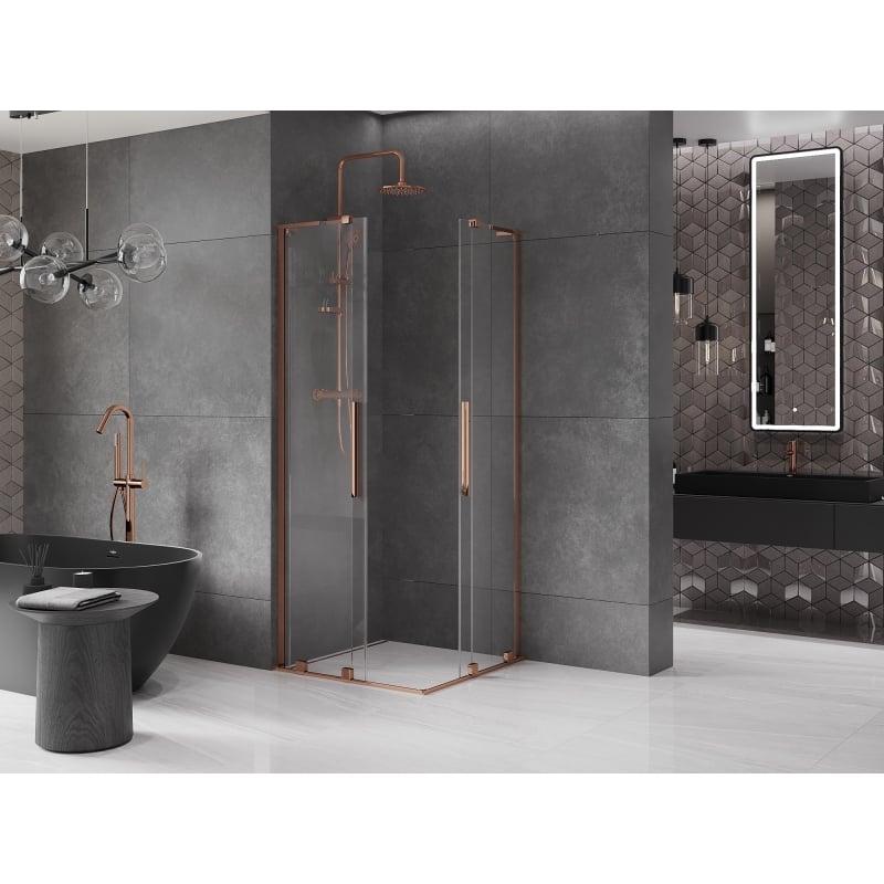 Mexen Velar L Duo lükand dušinurk 100 x 100 cm, läbipaistev, roosa kuld - 871-100-100-02-03-60