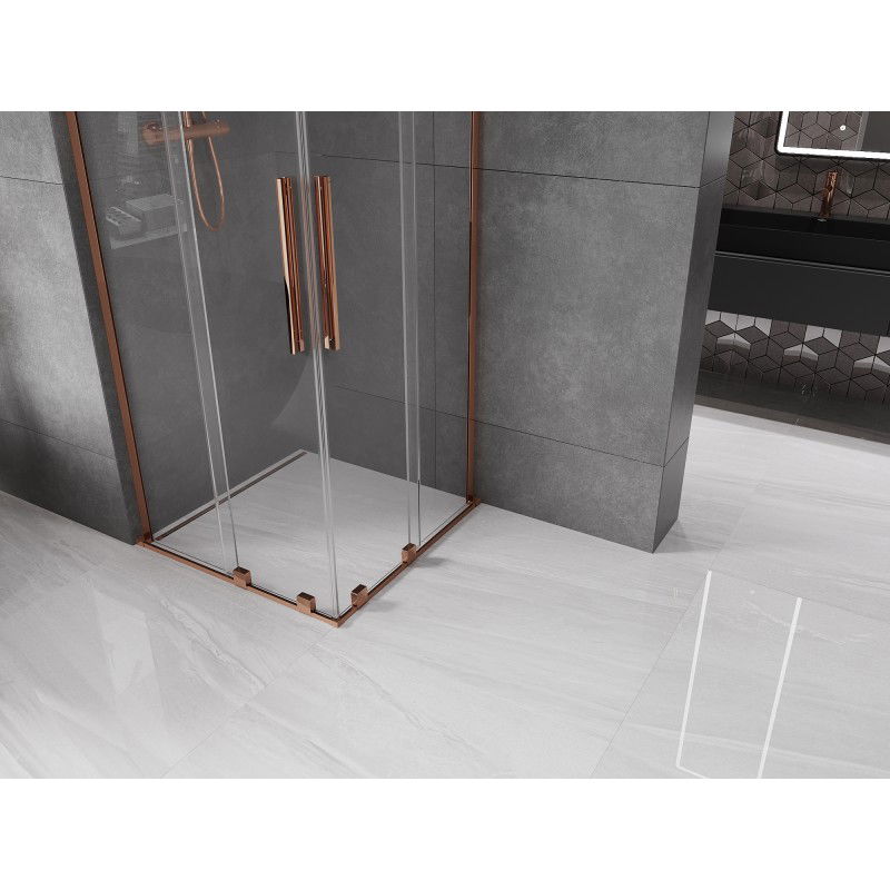 Mexen Velar L Duo sliding shower cabin 100 x 100 cm, transparent, rose gold - 871-100-100-02-03-60