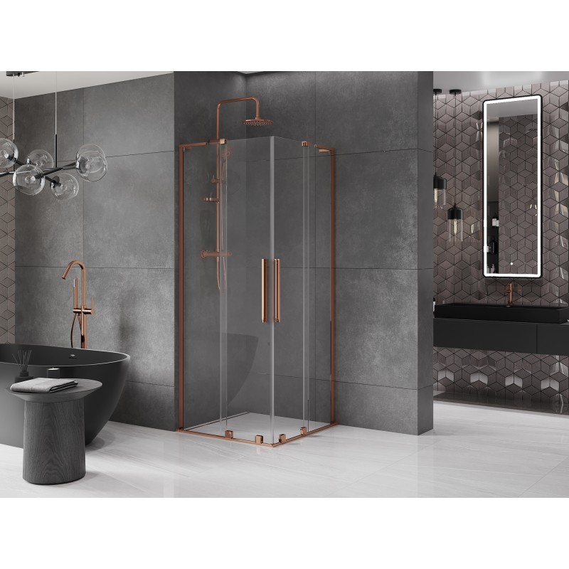 Mexen Velar L Duo kabina prysznicowa rozsuwana 90 x 90 cm, transparent, różowe złoto - 871-090-090-02-03-60