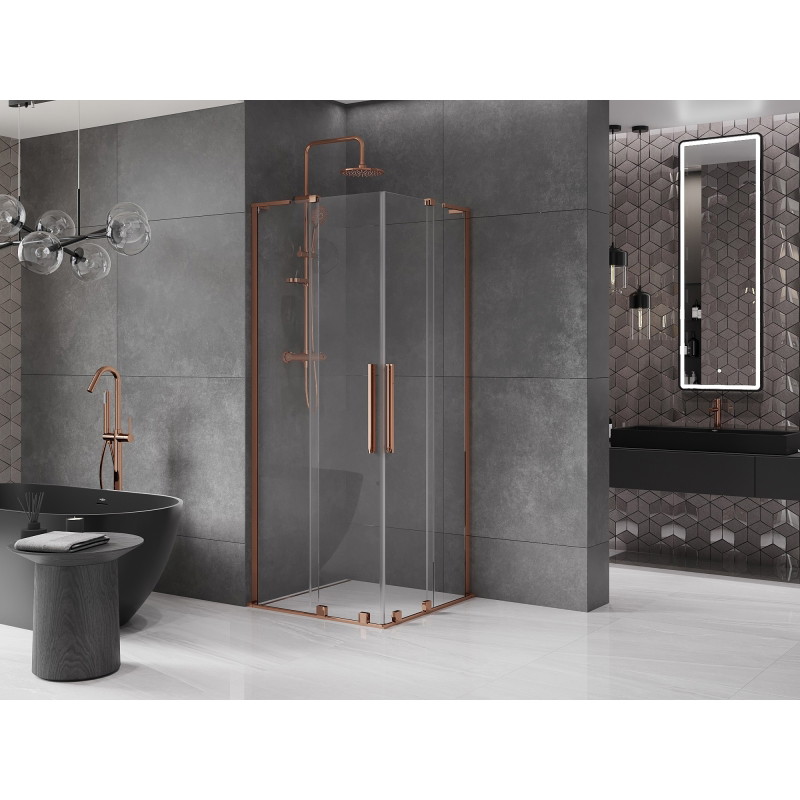 Mexen Velar L Duo liuguv dušikabiin 90 x 90 cm, läbipaistev, roosa kuld - 871-090-090-02-03-60
