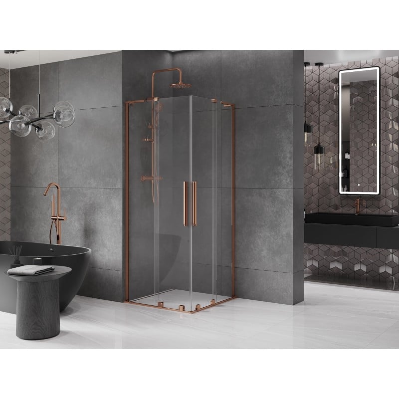Mexen Velar L Duo skjutbar duschkabin 90 x 90 cm, transparent, roséguld - 871-090-090-02-03-60