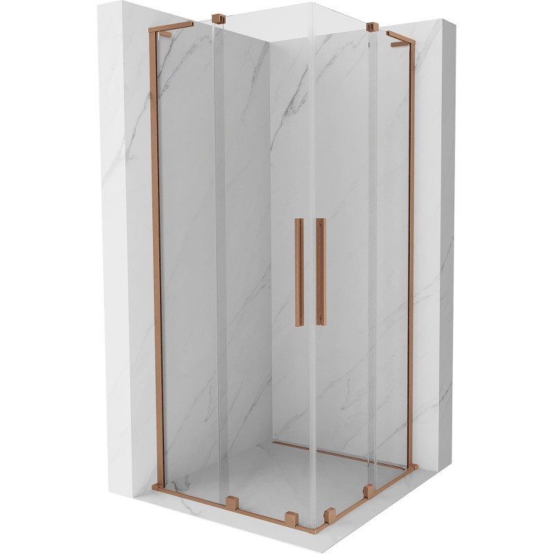 Mexen Velar L Duo klizna vrata za tuš kabinu 100 x 100 cm, prozirna, brušena mjed - 871-100-100-02-03-65
