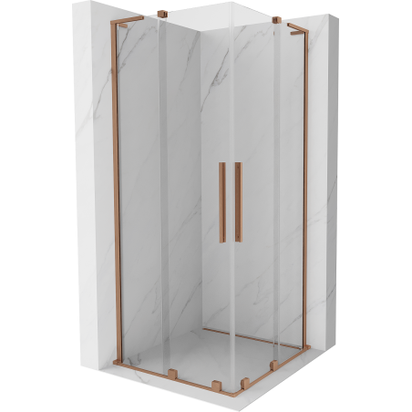 Mexen Velar L Duo Sliding Shower Enclosure 100 x 100 cm, Transparent, Brushed Copper - 871-100-100-02-03-65
