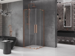 Mexen Velar L Duo klizna tuš kabina 90 x 90 cm, prozirna, brušena bakar - 871-090-090-02-03-65
