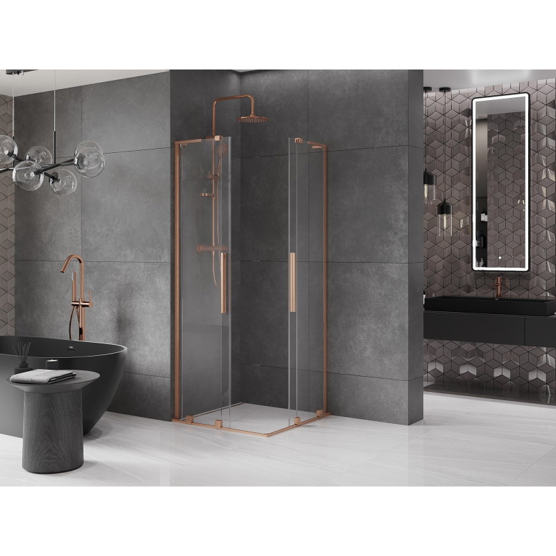Mexen Velar L Duo libisev dušinurk 100 x 100 cm, läbipaistev, harjatud vask - 871-100-100-02-03-65