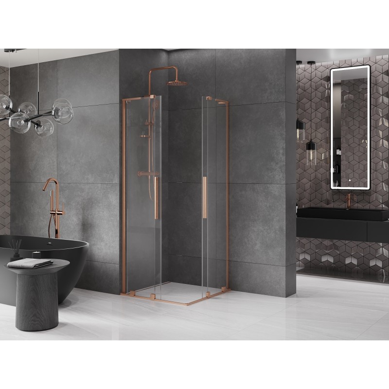 Mexen Velar L Duo kabina prysznicowa rozsuwana 90 x 90 cm, transparent, miedź szczotkowana - 871-090-090-02-03-65