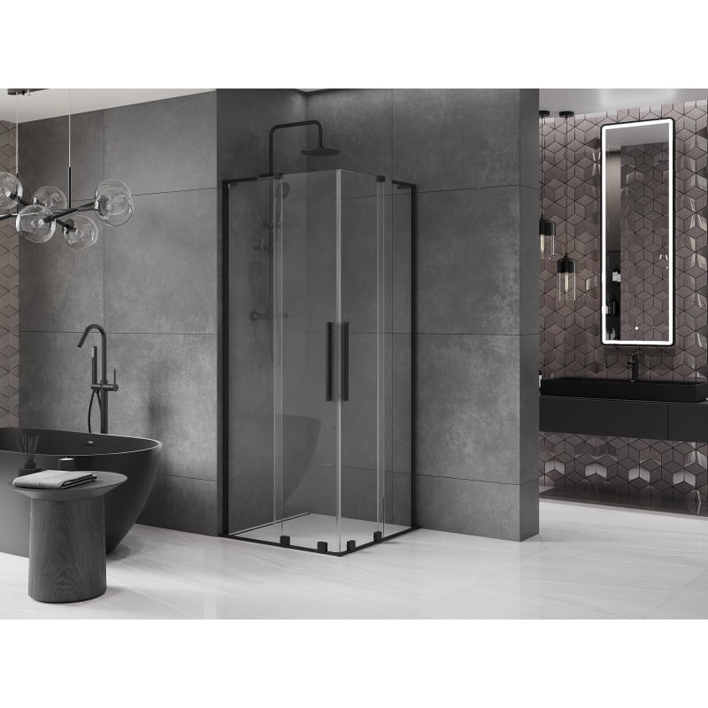 Mexen Velar L Duo sliding shower cabin 90 x 90 cm, transparent, black - 871-090-090-02-03-70