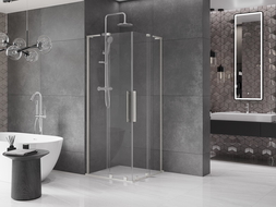 Mexen Velar L Duo Schiebeduschkabine 100 x 100 cm, transparent, gebürsteter Nickel - 871-100-100-02-03-97