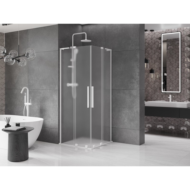Mexen Velar L Duo kabina prysznicowa rozsuwana 80 x 80 cm, szron, biała - 871-080-080-02-33-20