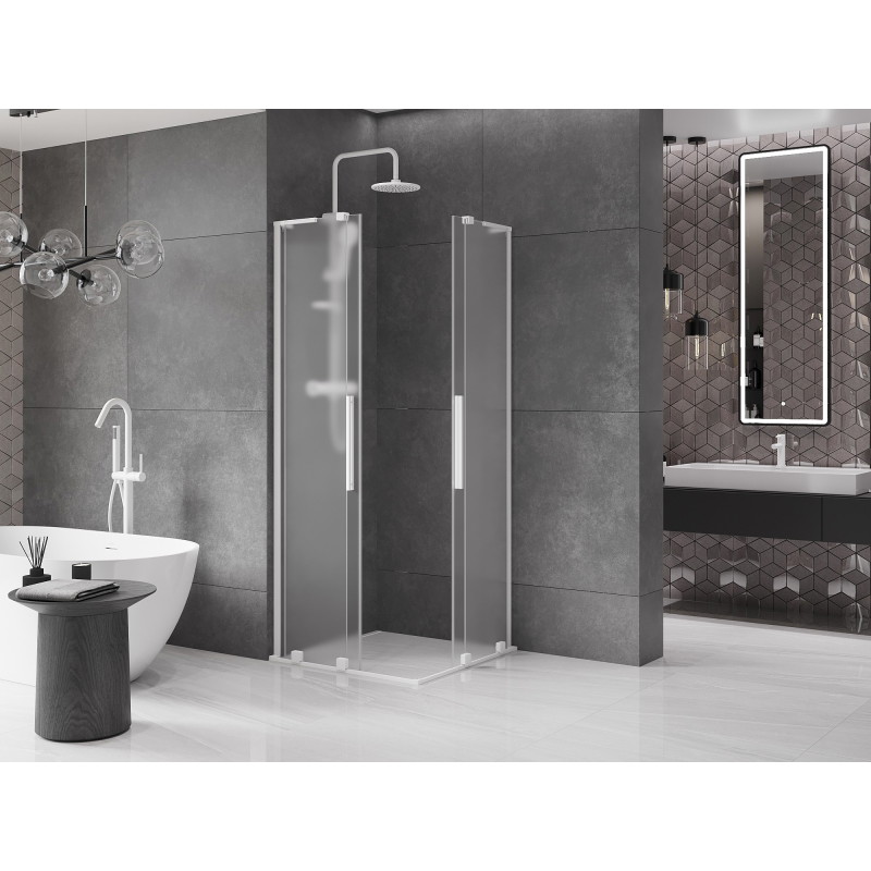 Mexen Velar L Duo klizna kabina za tuširanje 90 x 90 cm, matirano staklo, bijela - 871-090-090-02-33-20