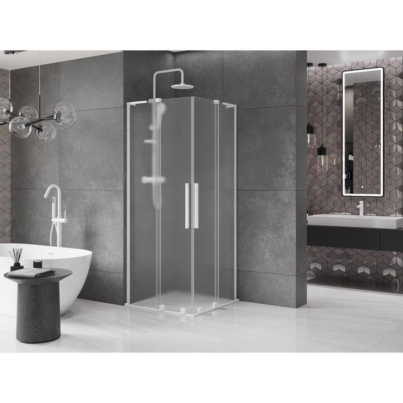 Mexen Velar L Duo klizna kabina za tuširanje 90 x 90 cm, matirano staklo, bijela - 871-090-090-02-33-20