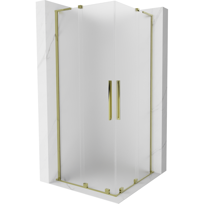 Mexen Velar L Duo verschuifbare douchecabine 100 x 100 cm, ijsbloem, goud - 871-100-100-02-33-50