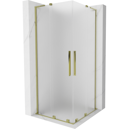 Mexen Velar L Duo Schiebeduschkabine 100 x 100 cm, Milchglas, Gold - 871-100-100-02-33-50