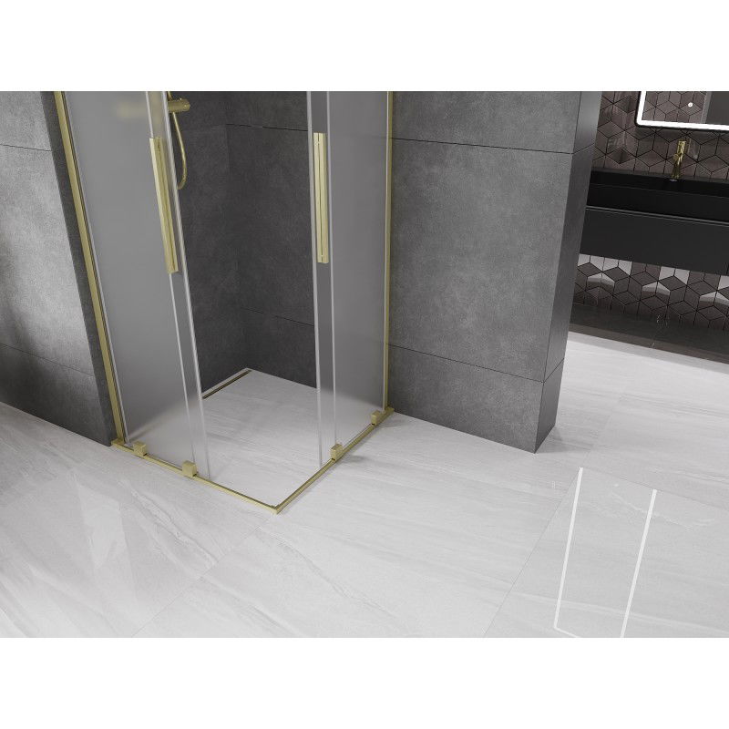 Mexen Velar L Duo sliding shower enclosure 90 x 90 cm, frosted, brushed gold - 871-090-090-02-33-55