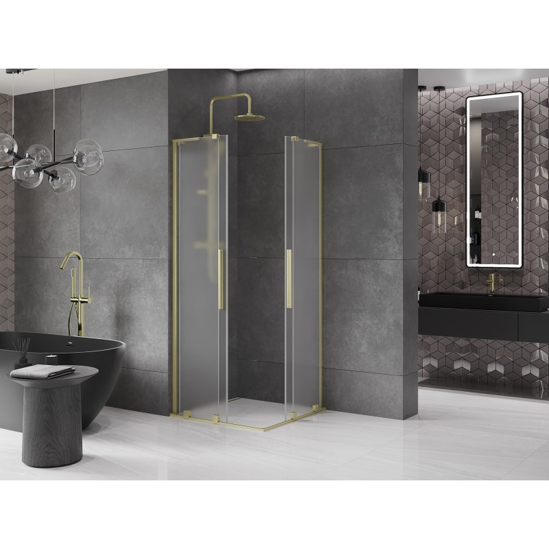 Mexen Velar L Duo lükandustega dušinurk 90 x 90 cm, härmatatud, harjatud kuldne - 871-090-090-02-33-55