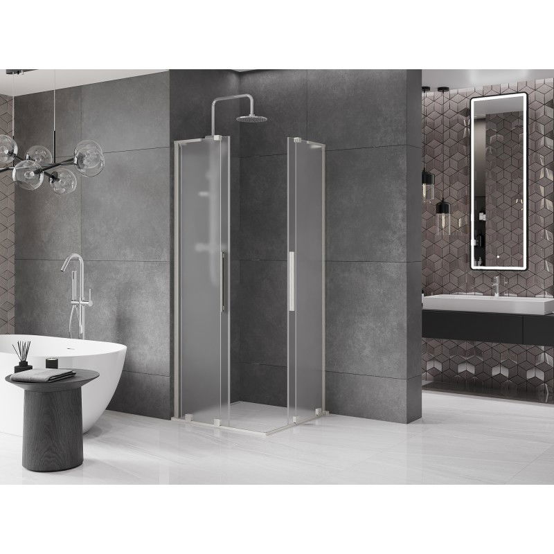 Mexen Velar L Duo cabine de douche coulissante 100 x 100 cm, givre, nickel brossé - 871-100-100-02-33-97