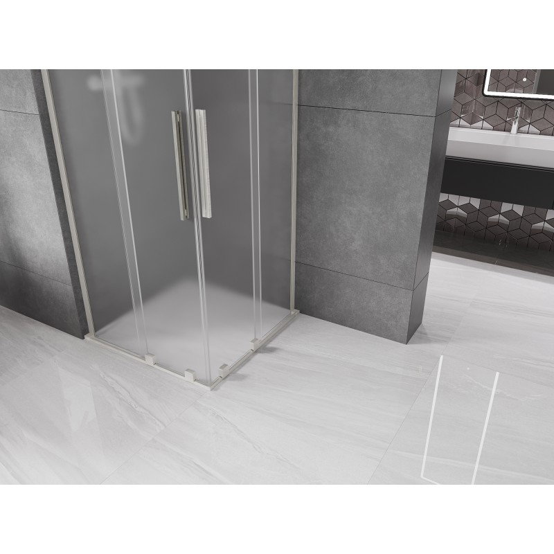 Mexen Velar L Duo drsna tuš kabina 100 x 100 cm, mat, brušen nikel - 871-100-100-02-33-97