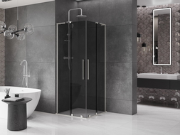 Mexen Velar L Duo Schiebeduschkabine 90 x 90 cm, Graphit, gebürsteter Nickel - 871-090-090-02-43-97