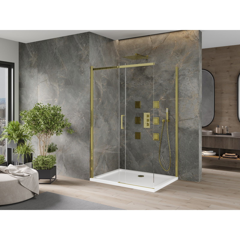 Mexen Omega schuifdouchecabine 100 x 80 cm, transparant, goud + Flat douchebak - 825-100-080-50-00-4010