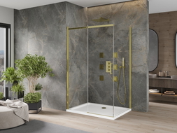 Mexen Omega sliding shower cabin 100 x 80 cm, transparent, gold + Flat shower tray - 825-100-080-50-00-4010