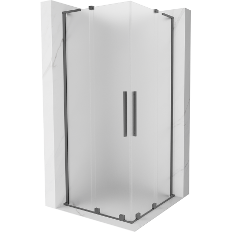 Mexen Velar L Duo sliding shower enclosure 90 x 90 cm, frost, gun metal - 871-090-090-02-33-95