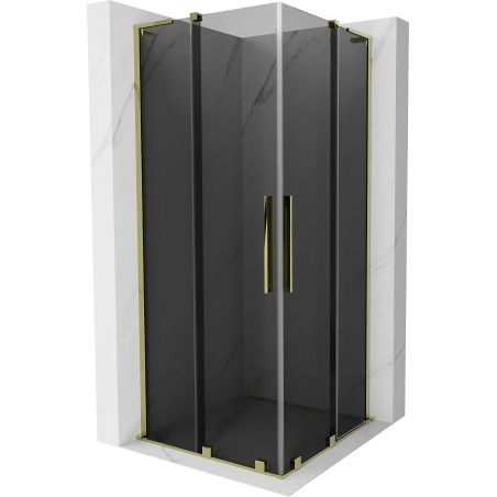 Mexen Velar L Duo sliding shower cabin 90 x 90 cm, graphite, gold - 871-090-090-02-43-50