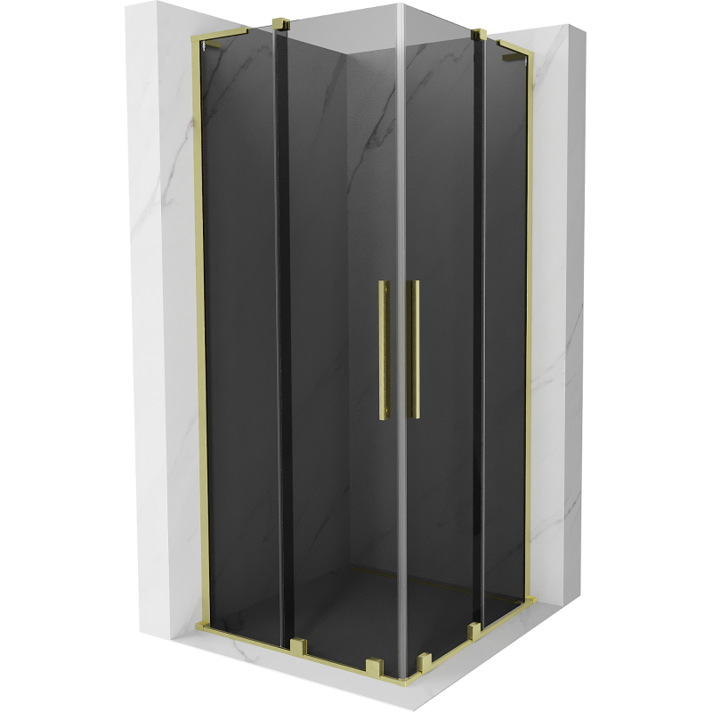 Mexen Velar L Duo Schiebetür-Duschkabine 80 x 80 cm, Graphit, gebürstetes Gold - 871-080-080-02-43-55