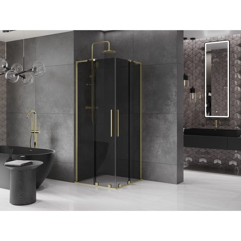 Mexen Velar L Duo cabine de duche deslizante 80 x 80 cm, grafite, dourado escovado - 871-080-080-02-43-55