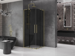 Mexen Velar L Duo Duschkabine Schiebetür 80 x 80 cm, graphit, gebürstetes Gold - 871-080-080-02-43-55