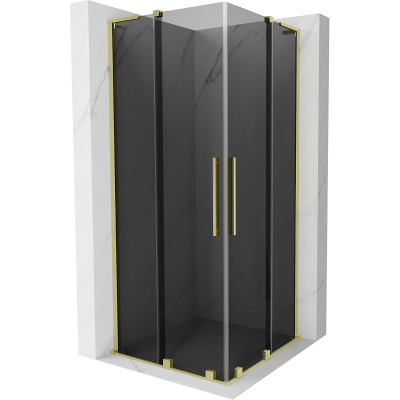 Mexen Velar L Duo Duschkabine Schiebetür 90 x 90 cm, Graphit, gebürstetes Gold - 871-090-090-02-43-55