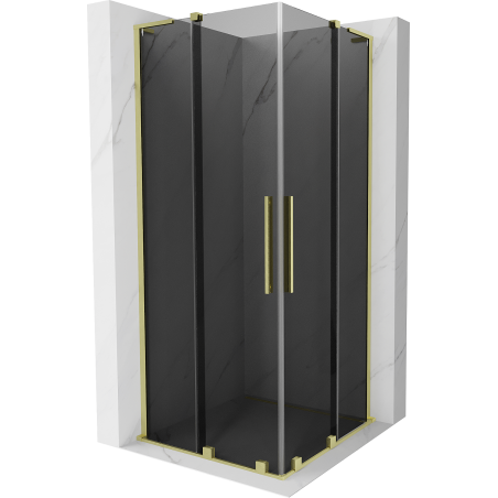 Mexen Velar L Duo Duschkabine Schiebetür 90 x 90 cm, Graphit, gebürstetes Gold - 871-090-090-02-43-55