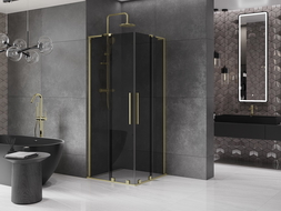 Mexen Velar L Duo cabine de douche coulissante 90 x 90 cm, graphite, or brossé - 871-090-090-02-43-55