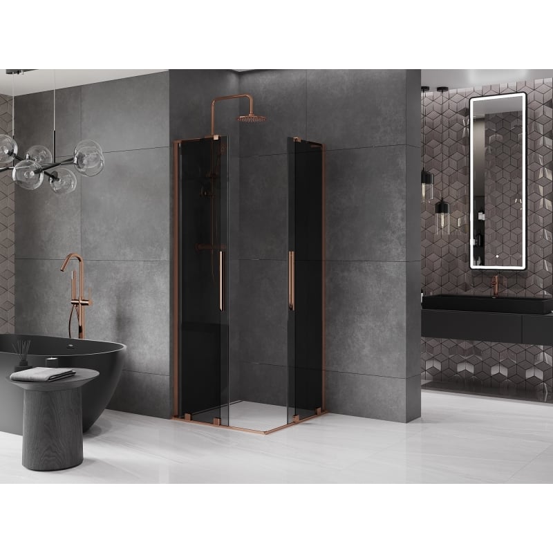 Mexen Velar L Duo klizni tuš kabina s kliznim vratima 80 x 80 cm, grafit, ružičasto zlato - 871-080-080-02-43-60