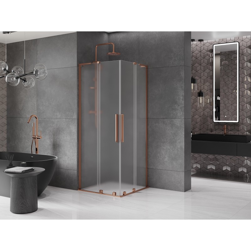 Mexen Velar L Duo kabina prysznicowa rozsuwana 90 x 90 cm, szron, różowe złoto - 871-090-090-02-33-60