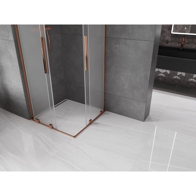 Mexen Velar L Duo kabina prysznicowa rozsuwana 80 x 80 cm, szron, różowe złoto - 871-080-080-02-33-60