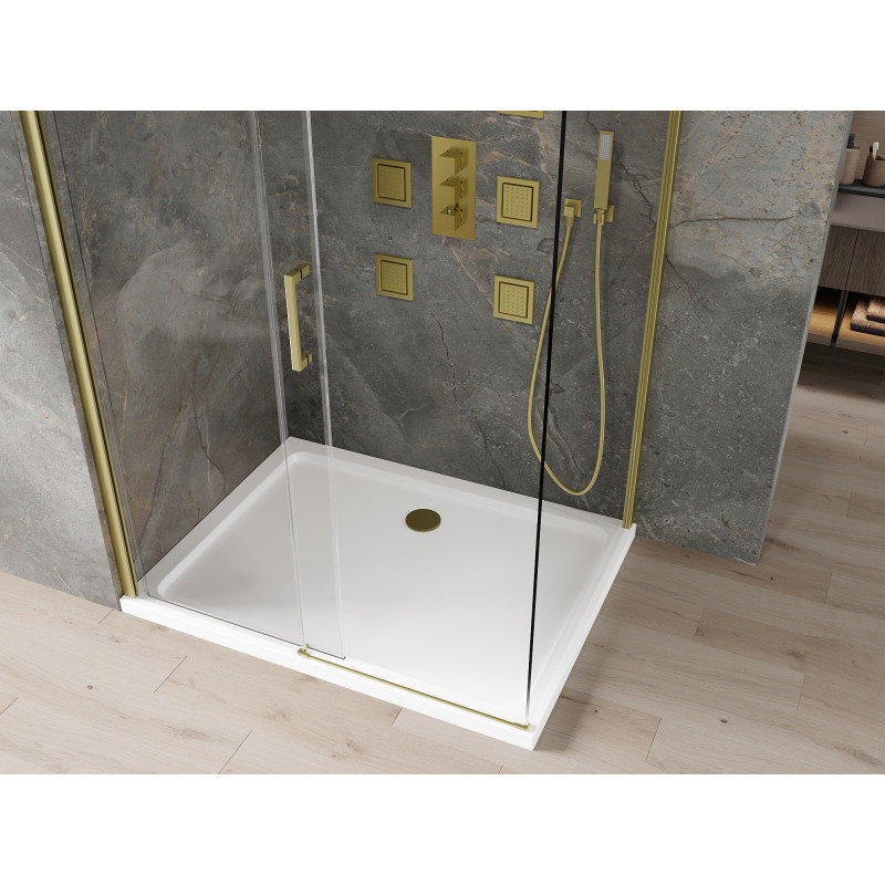 Mexen Omega lükand dušikabiin 110 x 80 cm, läbipaistev, kuldne + tasapind Flat - 825-110-080-50-00-4010