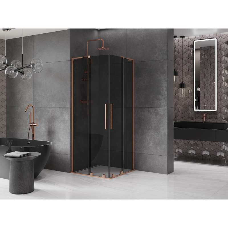 Mexen Velar L Duo sliding shower cabin 80 x 80 cm, graphite, brushed copper - 871-080-080-02-43-65
