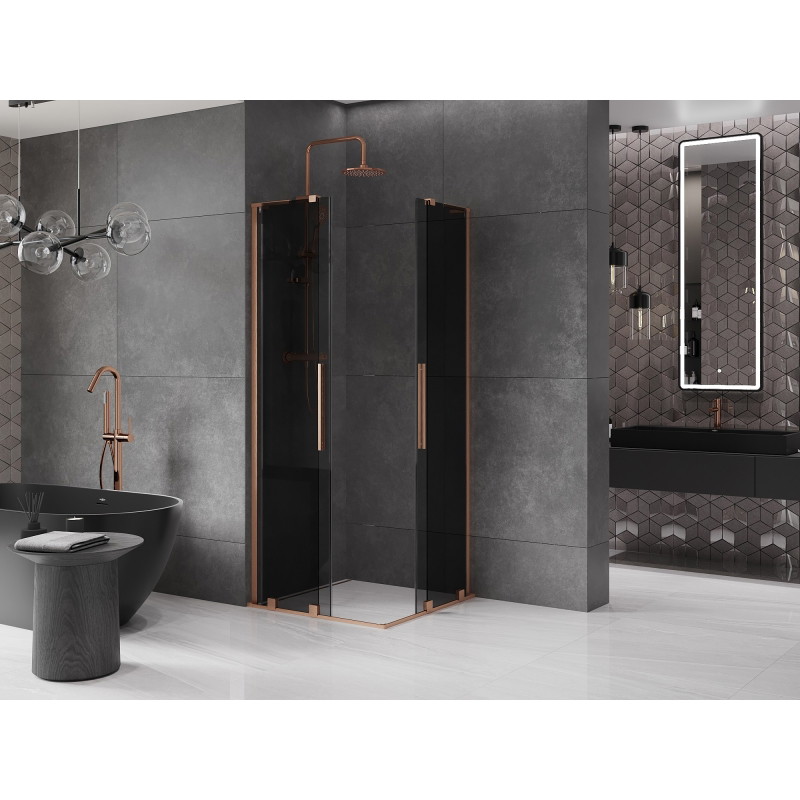Mexen Velar L Duo sliding shower cabin 80 x 80 cm, graphite, brushed copper - 871-080-080-02-43-65