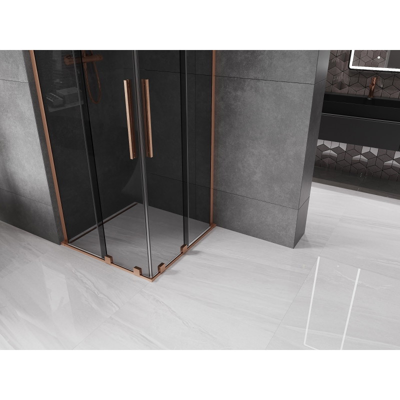 Mexen Velar L Duo sliding shower cabin 80 x 80 cm, graphite, brushed copper - 871-080-080-02-43-65